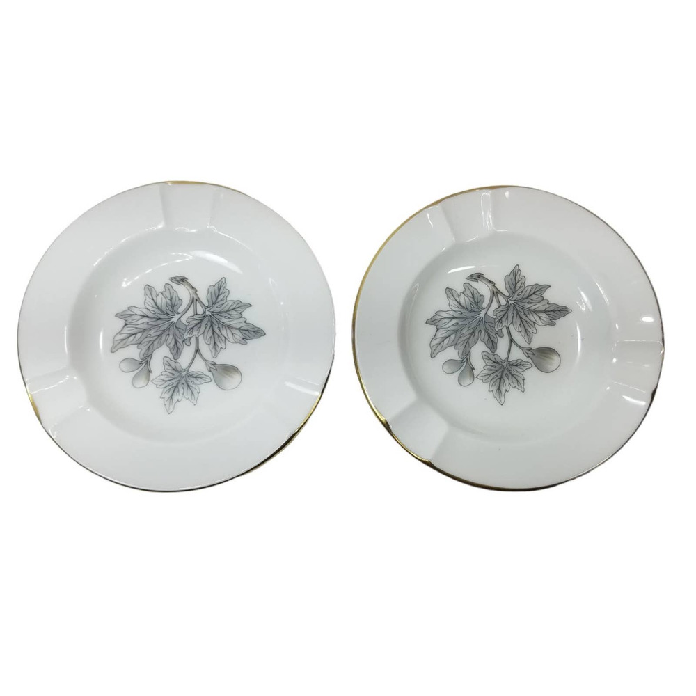 Lot 2 Wedgwood Ashtray Ashford-Grey Bone China W4106 Gray Figs & Leaves On White